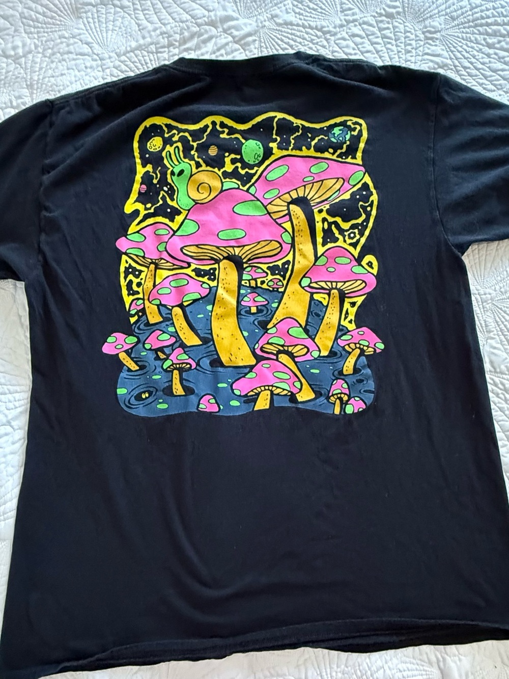 ALAB Black Tee with Neon Mushroom Design